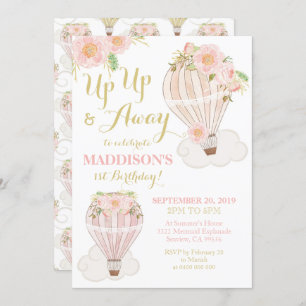 Hot Air Balloon Invitation Girl 1st Birthday