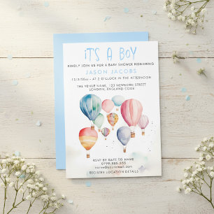 Hot Air Balloon It's a boy baby shower Invitation
