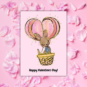 Hot Air Balloon Kangaroo Happy Valentine's Day Card