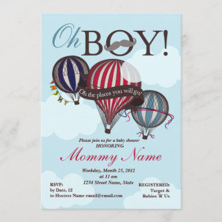 Hot Air Balloon Lil Man Shower Invitation