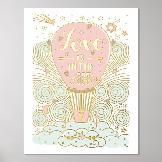 Hot Air Balloon "Love Is In The Air" Foil Prints (Front)