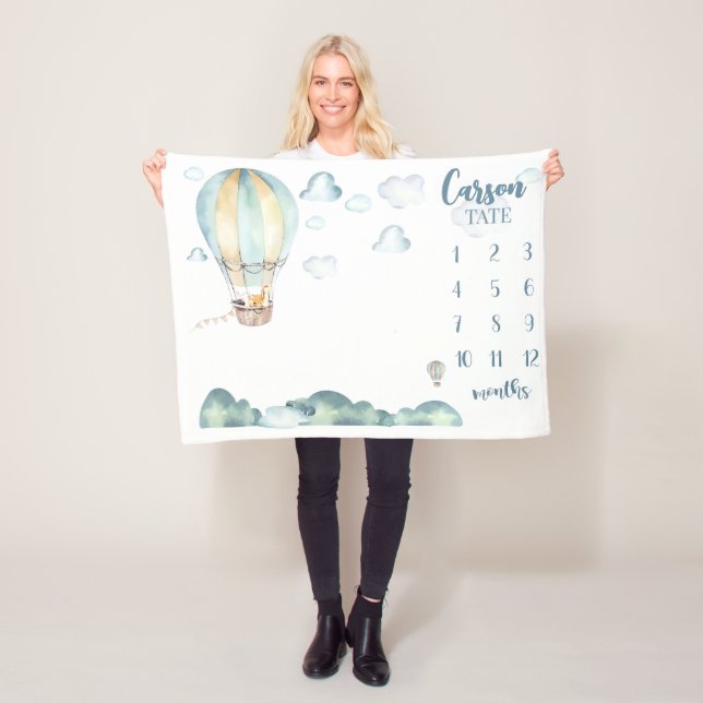 Hot Air Balloon Milestone Blanket Boy Personalised (In Situ)