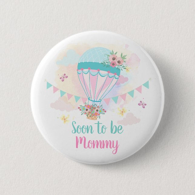 Hot Air Balloon Mommy to Be Pinback Button (Front)