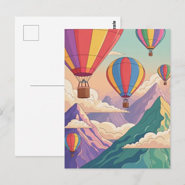 Hot air balloon mountain adventure postcard (Front/Back)