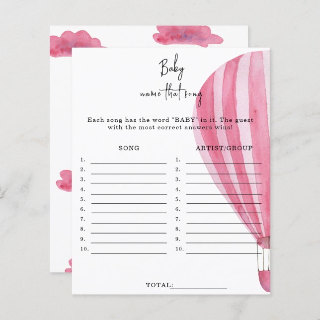 Hot air balloon - Name that song baby shower game (Front/Back)