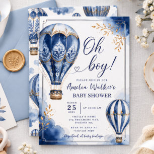Hot Air Balloon Navy Baby Shower Invitation