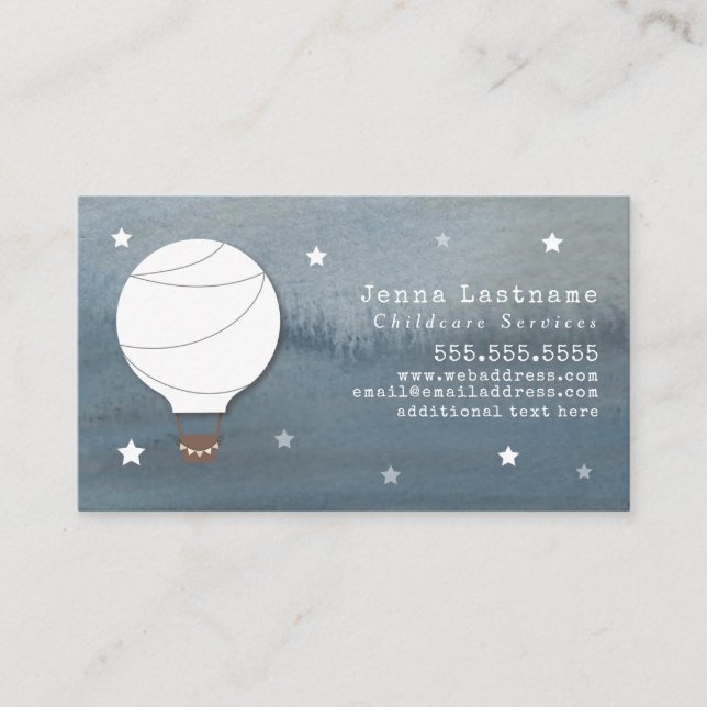 Hot Air Balloon Night Babysitter Childcare Nanny Business Card (Front)