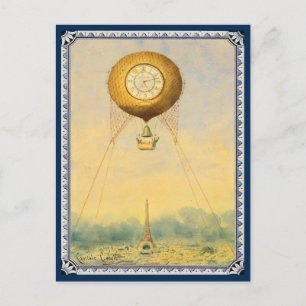 Hot Air Balloon over Paris Painting Postcard