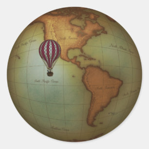 Hot Air Balloon Over Western Hemisphere Map Classic Round Sticker