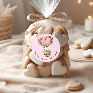 Hot Air Balloon Panda Happy Valentine's Day Classic Round Sticker