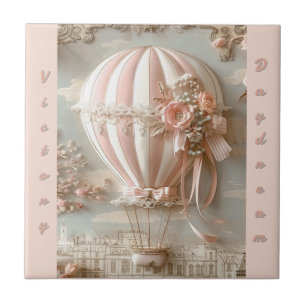 Hot Air Balloon Parisian Soft Pink Customisable  Tile