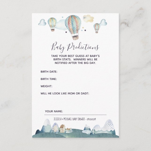 Hot Air Balloon Party Baby Predictions Card (Front)