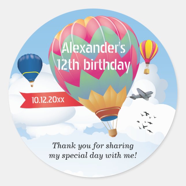 Hot Air Balloon Party Classic Round Sticker (Front)
