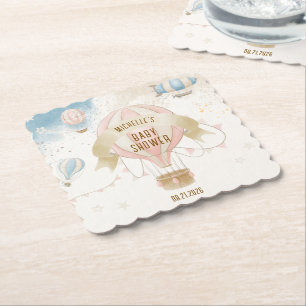 Hot Air Balloon Pastel Baby Shower  Paper Coaster