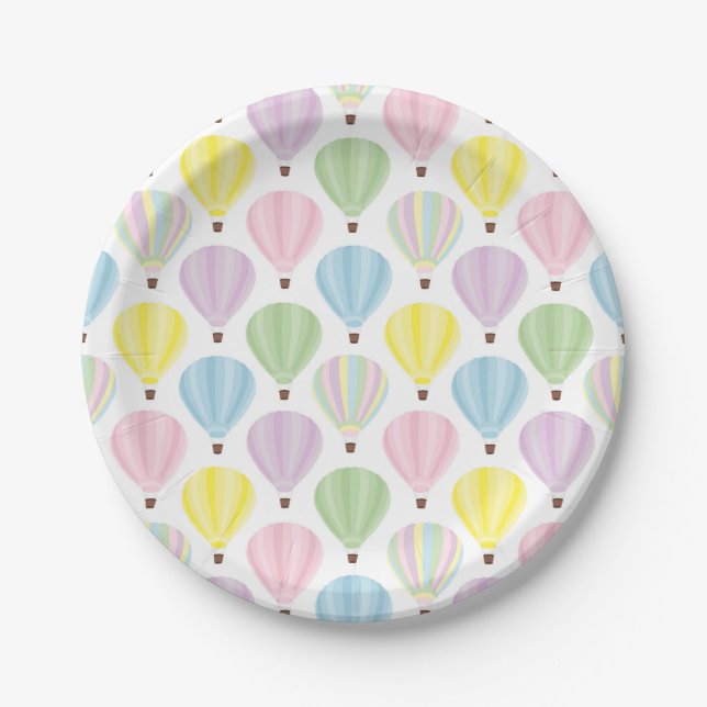 Hot Air Balloon Pastel Pattern Paper Plate (Front)