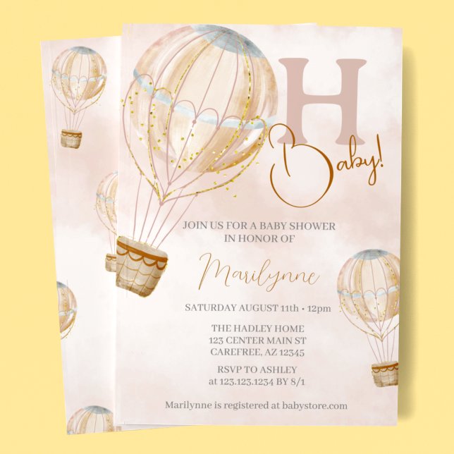 Hot Air Balloon Pink Boho Baby Shower Invitation (Creator Uploaded)