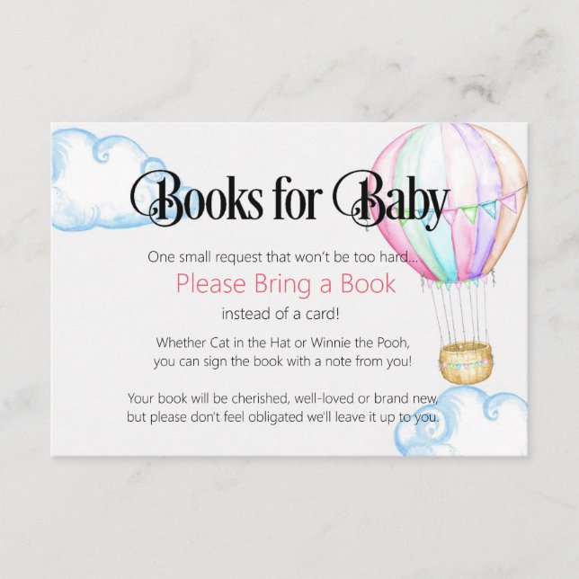 Hot Air Balloon Pink Books for Baby Card (Front)