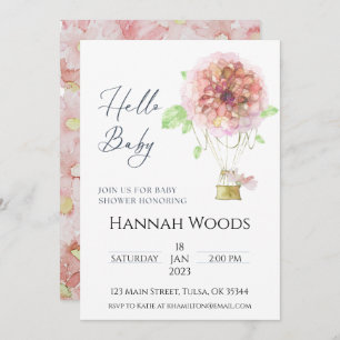 Hot Air Balloon Pink Floral Baby Shower Invitation