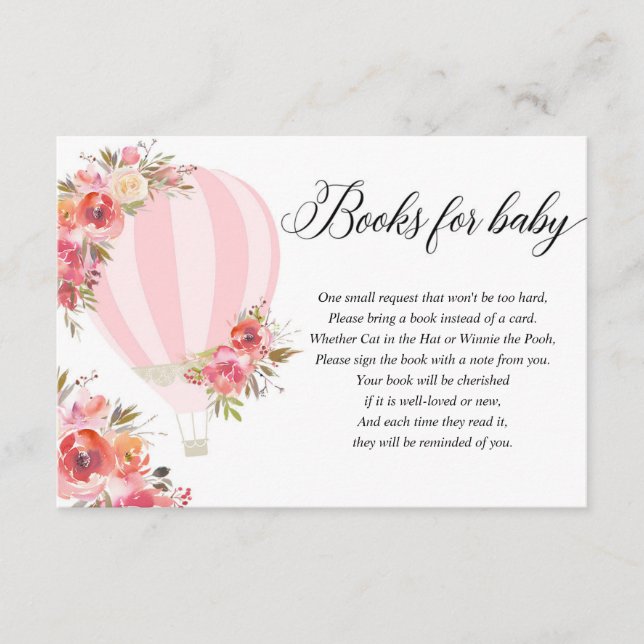 Hot air balloon pink floral book instead of card (Front)