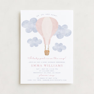 Hot Air Balloon Pink Watercolor Baby Shower  Invitation