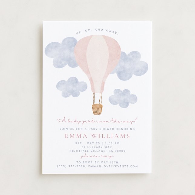Hot Air Balloon Pink Watercolor Baby Shower  Invitation (Creator Uploaded)