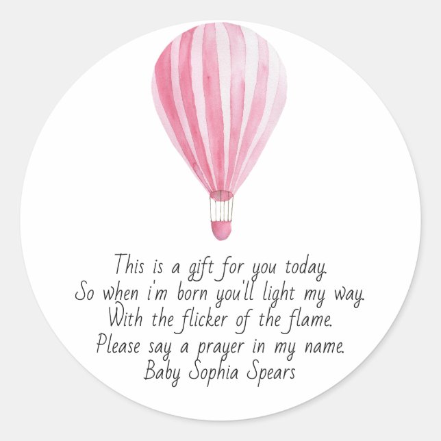 Hot air balloon. Prayer candle label (Front)