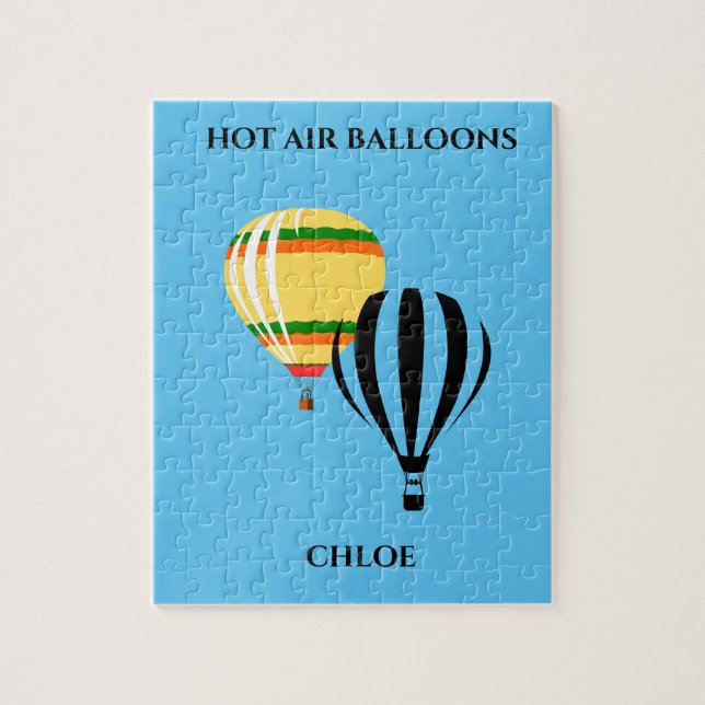 Hot air balloon puzzle with child's name. (Vertical)