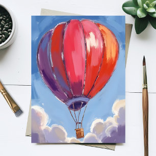 Hot Air Balloon   Red Watercolor Painting Postcard
