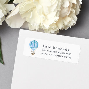Hot Air Balloon Return Address Label Blue