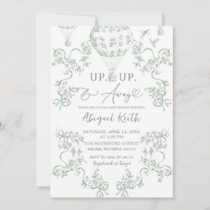 Hot Air Balloon Sage Green Toile Baby Shower Invit Invitation