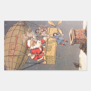 Hot Air Balloon Santa Claus Vintage Sticker