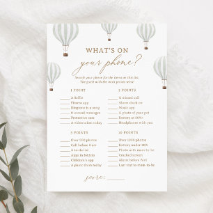 Hot Air Balloon Shower What's on Your Phone Game Invitation
