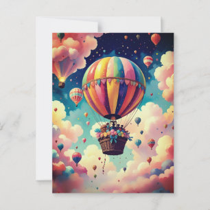  Hot Air Balloon Soaring Through Cotton Candy SkY Postcard