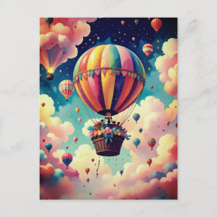  Hot Air Balloon Soaring Through Cotton Candy Sky Postcard