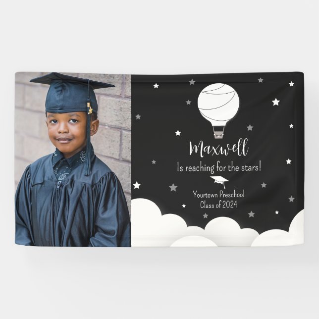 Hot Air Balloon Star Graduation Photo Announcement Banner (Horizontal)