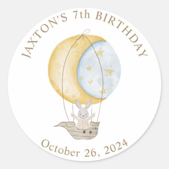 Hot Air Balloon Stars Birthday Classic Round Classic Round Sticker (Front)