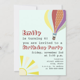 Hot Air Balloon & Sun Birthday Party Invitation