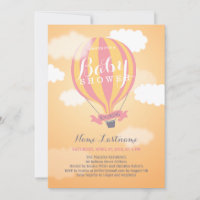 Hot Air Balloon Sunset Girl Baby Shower Invite