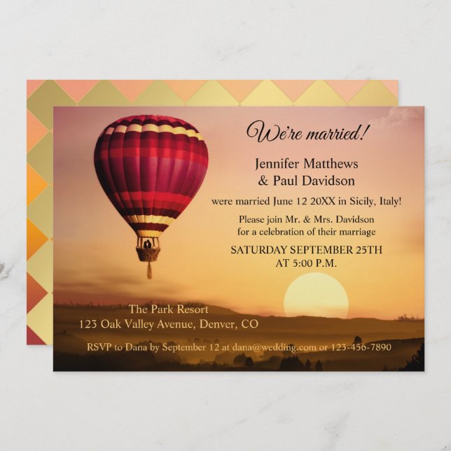 Hot Air Balloon Sunset Post Wedding Invitation (Front/Back)