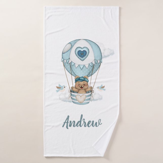 Hot Air Balloon Teddy Bear Cloud Bird Bath Towel (Bath Towel)