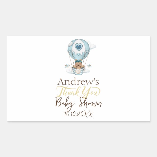 Hot Air Balloon Teddy Bear Cloud Bird Rectangular Sticker (Front)