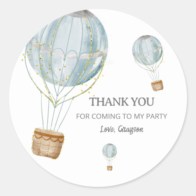 Hot Air Balloon Thank You Party Sticker (Front)
