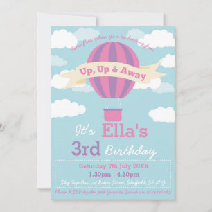 Hot Air Balloon themed birthday party invitation