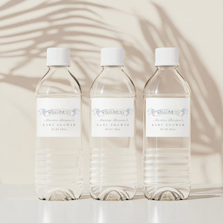 Hot air balloon toile baby shower water bottle label