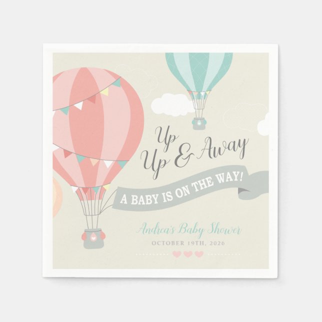 Hot Air Balloon Up & Away Baby Shower Napkin (Front)