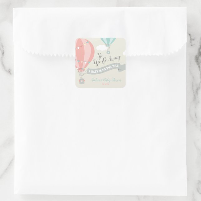 Hot Air Balloon Up & Away Baby Shower Square Sticker (Bag)