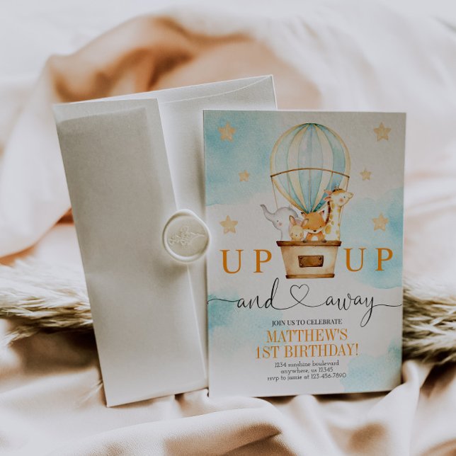 Hot Air Balloon Up Up and Away Birthday Invitation (Creator Uploaded)