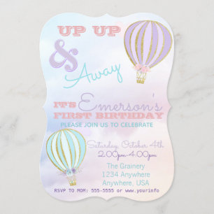 Hot air balloon, up up & away birthday invitation