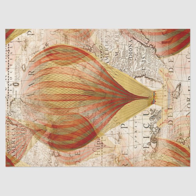 Hot Air Balloon Vintage Decoupage Tissue Paper (Front)