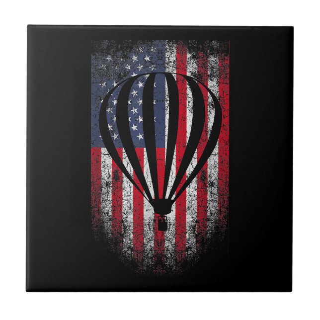 Hot Air Balloon Vintage USA Flag  Tile (Front)